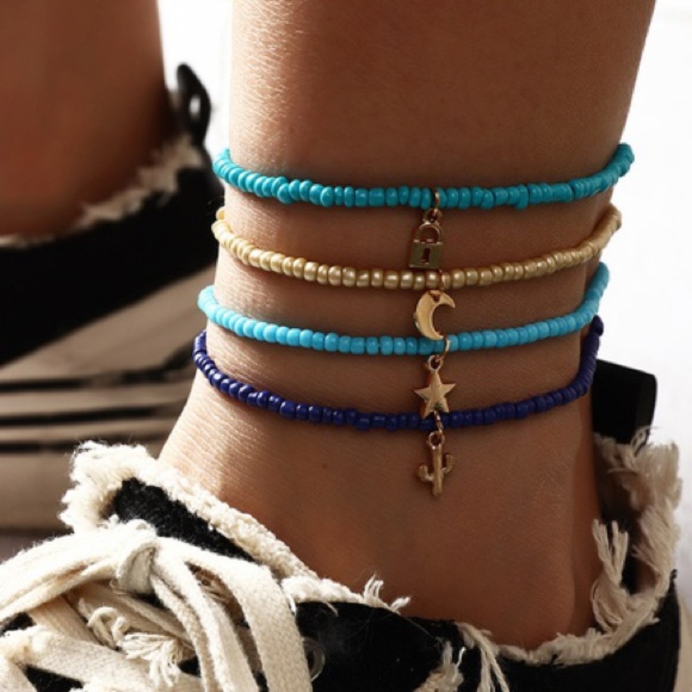 Multi color ankle bracelet set